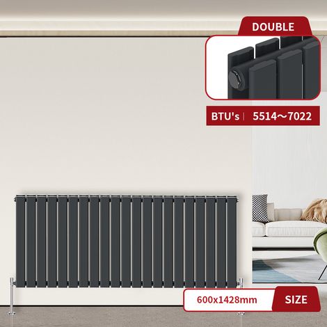 Warmehaus Flat Radiator Anthracite Horizontal 600 x 1428mm Double
