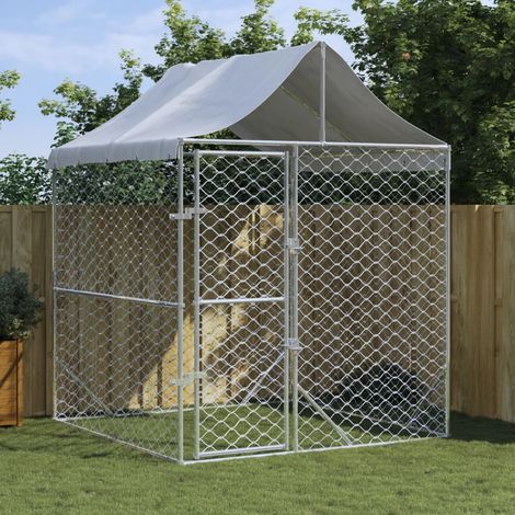 Chenil d'extérieur pour chiens Enclos Parc Cage pour chien avec toit argenté 2x2x2,5 m 64920 (1/5)