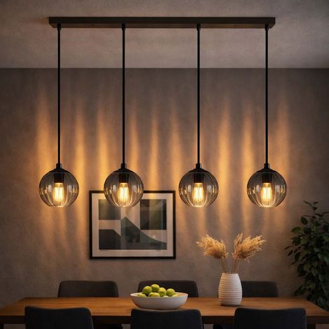 Pendelleuchte Hängelampe Deckenlampe Esszimmerlampe Glas Rauchfarbe 4-Flammig