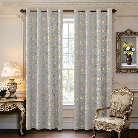 Rideau Occultant Lot de 2, 140x245 CM, Beige  Rideaux Floraux Vintage, Rideau Thermique Isolant Anti Froid et Chaleur, Idéaux pour la Chambre et le Salon (1/5)