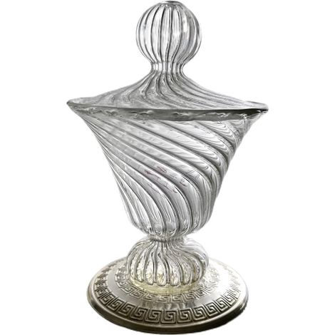 scatola in vetro soffiato e argento porta cipria con coperchio oggetti per la casa set da 2  con  made in Italia particolare (1/5)