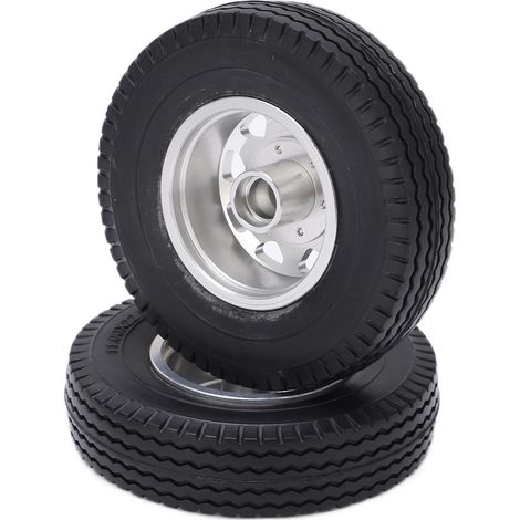 2Pcs Moyeux Avant Métal avec Pneus Caoutchouc Largeur 22mm pour Camion Tamiya 1/14 RC Tracteur Remorque Argent (1/5)