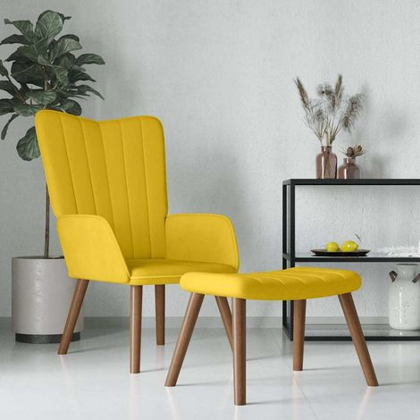 vidaXL Chaise de relaxation avec repose-pied Jaune moutarde Velours (1/5)