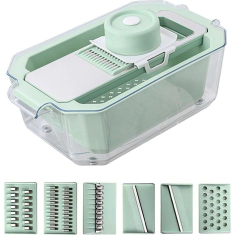 Affettatrice per verdure, taglia patate, 6 lame intercambiabili con frutta, affettatrice multifunzione, pelapatate, taglia julienne per tutte le verdure (34x20,5x16,5 cm) (1/4)