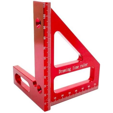 Jauge carrée en alliage d'aluminium - Angle de 45/90 degrés - Règle en T 3D - Outil de mesure pour le travail du bois - Pour charpentier (rouge) (1/5)