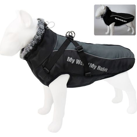 Manteau harnais chaud en coton pour chien, taille XXL, gris météorite – DELKEVIC