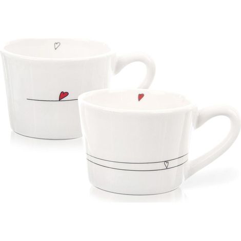 Set of 2 ceramic mugs with a heart pattern, dishwasher safe (1/5)