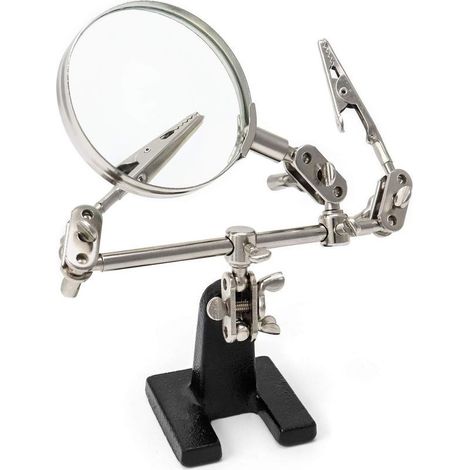 Troisième main avec pince et loupe, Outil d'aide avec support, 5X en verre, conçue pour souder, réaliser et inspecter des micro-objets (1/4)