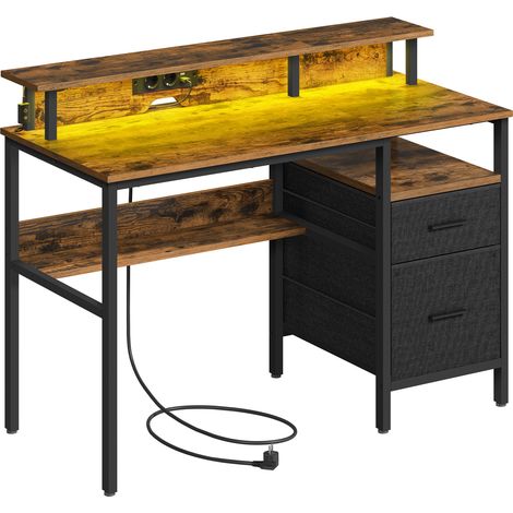 Vasagle – Bureau gamer avec support d'écran – Tiroirs en tissu – Multiprise 2 ports USB – Dimensions 120 x 60 x 90 cm – Marron rustique