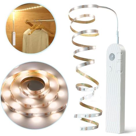 Wiederaufladbarer LED-Streifen mit Bewegungsmelder und dimmbarem PIR-Sensor für Kleiderschrank, Garderobe, Flur, Treppenhaus – 3 m – Warmweiß (1/5)