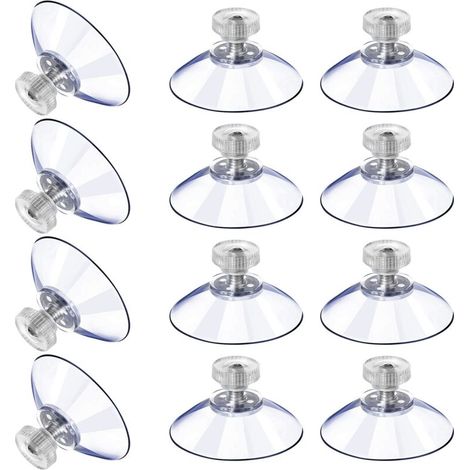 Packung mit 12 transparenten PVC-Saugnäpfen – Hohe maximale Tragkraft – Haftet auf glatten Oberflächen – Inklusive Metallmuttern – 40M5-10