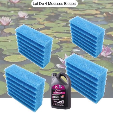 Lot De 4 Mousses Bleues, De Filtration, + bactéries 1000ml De Remplacement, Pour Bassins (1/4)