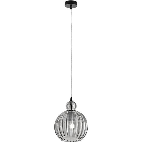 Suspension En Verre Fumé, Design Moderne Avec Structure En Métal Noir Mat, Douille E27, Diamètre 25 Cm, H 182 Cm - Marque Perenz, Luminaire Élégant (1/2)