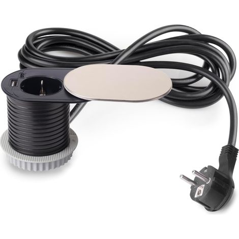 Multiconnecteur Vertikal, diamètre 60mm, 1 x Prise Schuko, 1 x USB Type A, 1 x USB Type C, Acier et Plastique, Acier Inoxydable (1/5)