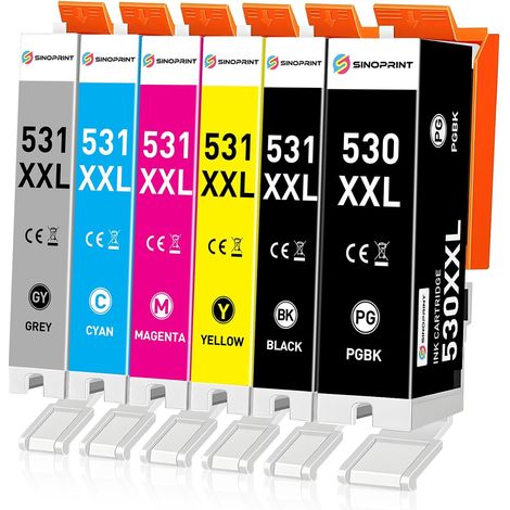 PGI-530 CLI-531 Cartouches d'encre Compatibles pour Canon PGI-530XL CLI-531XL PGI530 CLI531 pour TS8750 TS8751 TS-8750 TS-8751(PGBK, Noir, Cyan, Magenta, Jaune, Gris) (1/5)