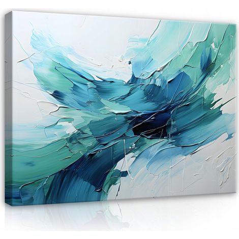 Peinture abstraite bleu turquoise sur toile Murale chambre salon 100x70