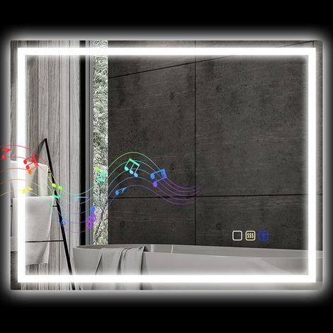 Miroir de salle de bain antibuée avec éclairage LED réglable, haut-parleur Bluetooth, boutons tactiles, 80 x 100 cm (1/5)