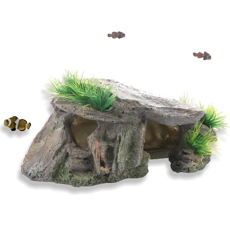 Felsige Dekoration für Aquarien (geeignet für kleine Aquarien), ein Rückzugsgebiet für Bettas, Guppys und Garnelen, hergestellt aus leichtem Kunstharz für ein realistisches und natürliches Felsbild. (1/5)