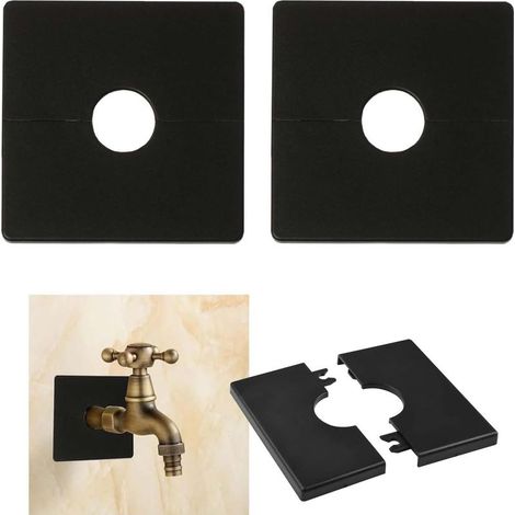 2 Pièces Rosace Mitigeur Douche, PVC Carré Rosace Robinet, Cache Tuyaux Carrés Autocollants, Cache Tuyau pour Tuyau De Douche De 28 MM De Diamètre, pour Toilettes Cuisines Jardins (Noir) (1/5)
