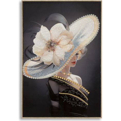 Dipinto su tela Wien Hat A con dama e cornice, 62x92 cm