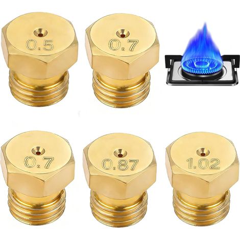 (0,5 0,7 0,7 0,87 1,02)5 Pièces Gicleur Gaz Bouteille Gicleur Fioul Conversion pour Gaziniere Plaque de Cuisson au Gaz Naturel GPL Injecteur Butane Cuisinière Brûleur Propane Universels