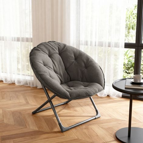 Chaise pliante en tissu et métal avec dossier rembourré, style moderne, gris (1/5)
