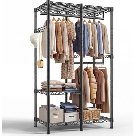Klyvvo Portant à vêtements solide Belle texture - Penderie Vêtement Dressing Chambre Adulte avec 3 étagères réglables en hauteur - 2 tringles à vêtements - 4 crochets - métal - 155 KG - 80x40x194.5 cm