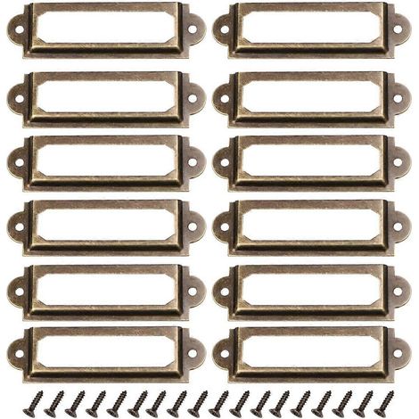 Lot de 25 porte-étiquettes métalliques rétro pour tiroirs de classement, avec 50 vis, pour meubles et armoires de bureau (vert). (1/3)