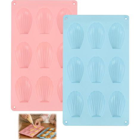 Set mit 2 antihaftbeschichteten Silikon-Madeleineformen – 9 Mulden pro Form, BPA-frei, leicht zu reinigen, wiederverwendbar – für Gebäck, Schokolade und Desserts – Rosa & Blau (1/5)