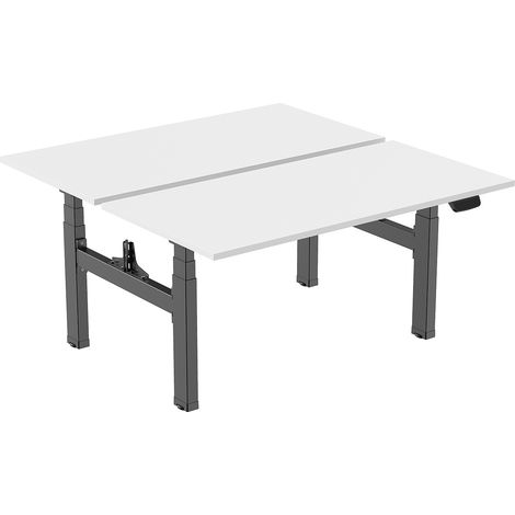 Double bureau motorisé assis-debout 150x75cm Plateaux blancs/Pied noir (1/3)