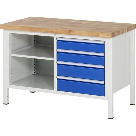 Rau Werkbank höhenverstellbar 8463A2, B1250xT700xH840-1040mm, 4x Schublade-TA (1/5)