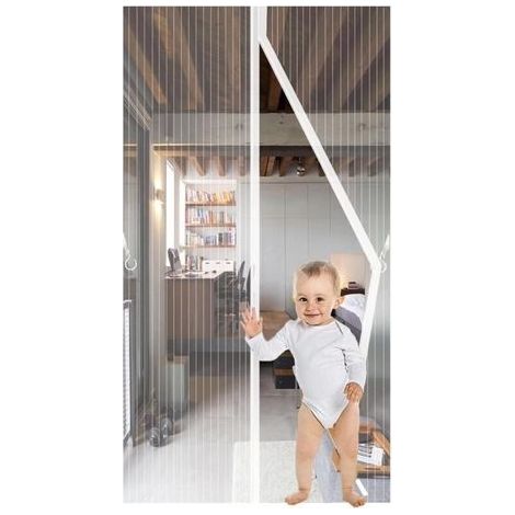 Magnétique Moustiquaire Porte,90x190cm,JIANJAIO Rideau de Porte Anti Mouche Fermeture Automatique Anti Insectes Respirant Moustiquaire pour Portes de balcon, Salon, Montage par Sans Perage,Blanc (1/4)