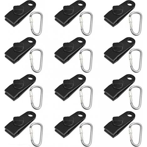 24 clips de bâche robustes avec 12 mousquetons et 12 attaches pour sécuriser les auvents, les voitures, les bateaux et le camping (1/5)