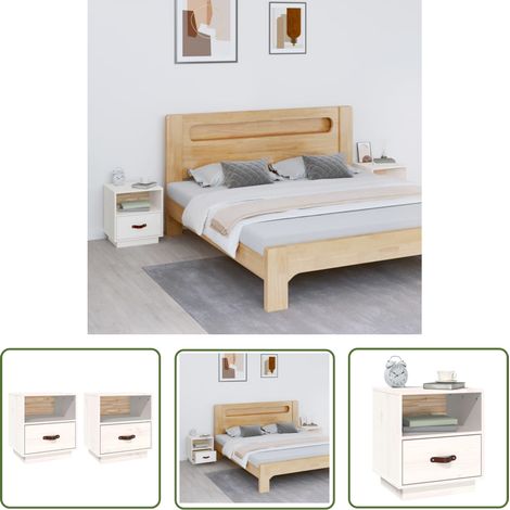 The Living Store Tables de chevet 2 pcs Blanc 40x34x45 cm Bois de pin massif - Table De Chevet - Meuble De Chambre - Table Nuit - Bois Massif - Pin (1/5)