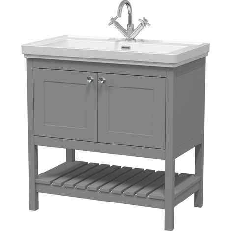 800mm Bathroom Vanity Unit Wash Basin Sink Cabinet Furniture Grey Traditional (1/3)