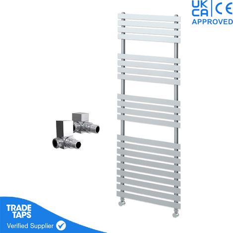 Delta Chrome Flat Panel Towel Rail - 1424 x 500mm - Corner Manual Square Valve Pair (1/3)