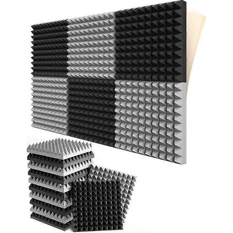Lot de 12 panneaux acoustiques en mousse auto-adhésive, noir et gris. (1/5)
