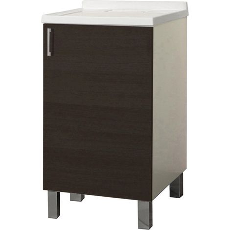 Mobile Lavatoio in legno Olmo Caffe' a 1 anta con vasca in metacrilato 50x50 cm (1/3)