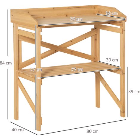 Table de jardinage avec étagère, table à fleurs, table de jardin, bois, marron clair, 80 x 40 x 84 cm (1/5)
