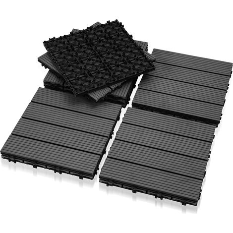 Wolketon Dalle de terrasse 22 pièces Dalles clipsables en bois Revêtement Carrelage 30 x 30 pour jardin terrasse, anthracite