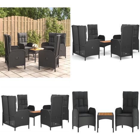 5-tlg. Garten-Essgruppe mit Kissen Schwarz Poly Rattan - Gartengestelle - Gartenmöbelset - Outdoor Möbel - Gartenstühle - Gartenbänke - Home & Living (1/5)
