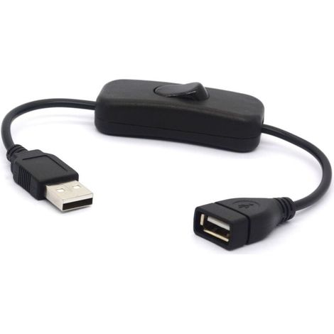 Câble USB court de 28 cm, rallonge USB 2.0 mâle vers femelle avec bouton marche/arrêt pour Raspberry Pi et Arduino