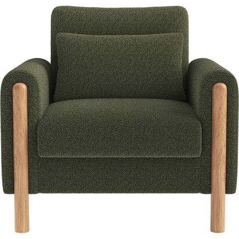 Fauteuil lounge vert avec coussin épais et structure en bois massif, fauteuil confortable pour salon ou bureau (1/5)