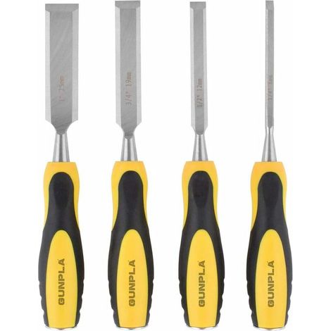 royaluxe - Jeu de 4 Pièces de Ciseaux a Bois Pour Le Travail Sculture du Bois, Outils A Main Robustes de 6mm, 12mm, 19mm et 25mm, avec Poignées Manches Ergonomique Souple