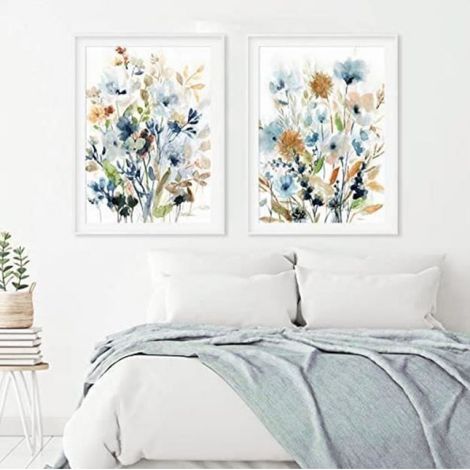 2 Affiche Colorée Poster Fleurs Aquarelle Feuille Plante 30x40 Tableaux Toile Botanique Peinture sans Cadre (1/4)