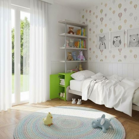 Comodino libreria salvaspazio con design moderno - Narciso - Rovere rock e Verde mela (1/5)
