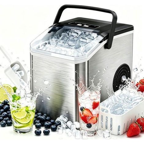 Machine à Glaçons Portable 1.3L Tdyon – 9 Glaçons Transparents en 6 Min – Réservoir Acier Inoxydable Métallique – Autonettoyante – Silencieuse – Avec Poignée – YH-22 Noir