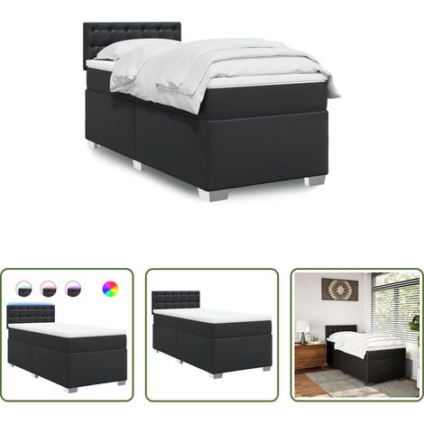 vidaXL Surmatelas confortable - Sommier à lattes de lit avec matelas Noir 90x190 cm Similicuir (1/5)