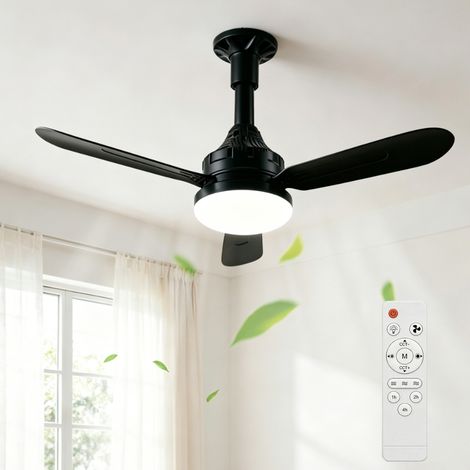 Plafonnier Ventilateur LED 71 cm avec Télécommande, Ventilateur de Plafond Moderne à 3 Pales, Lumière Dimmable pour Petite Pièce, Chambre, Chambre d'Enfant (1/5)