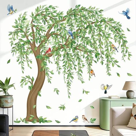 Giant Trees Wall Stickers Green Leaves Plants Birds on Branch Wall Decoration Bedroom Living Room TV Wall (1/4)